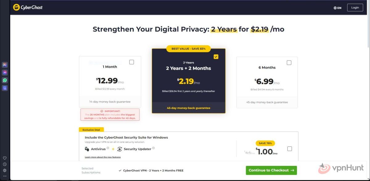 CyberGhost pricing plans