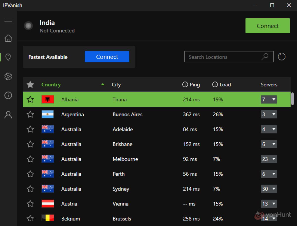 map and indicators for server locations