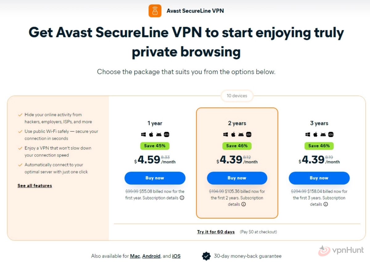 avast vpn price