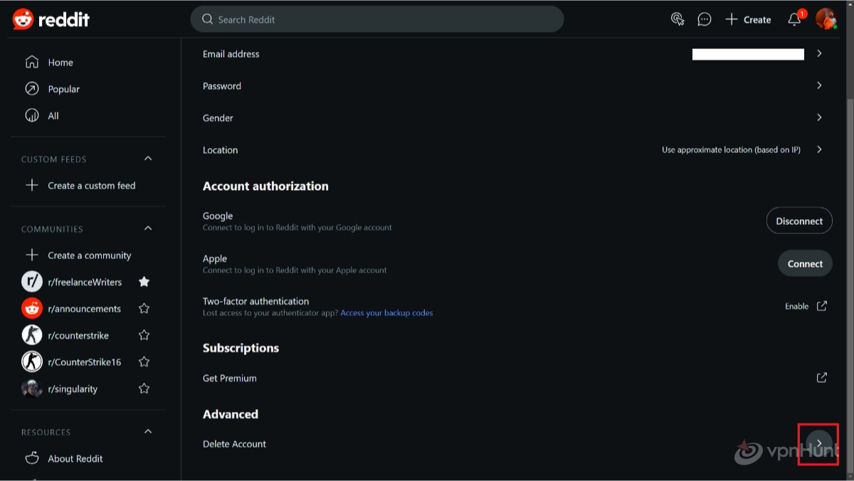 how to delete reddit account on android