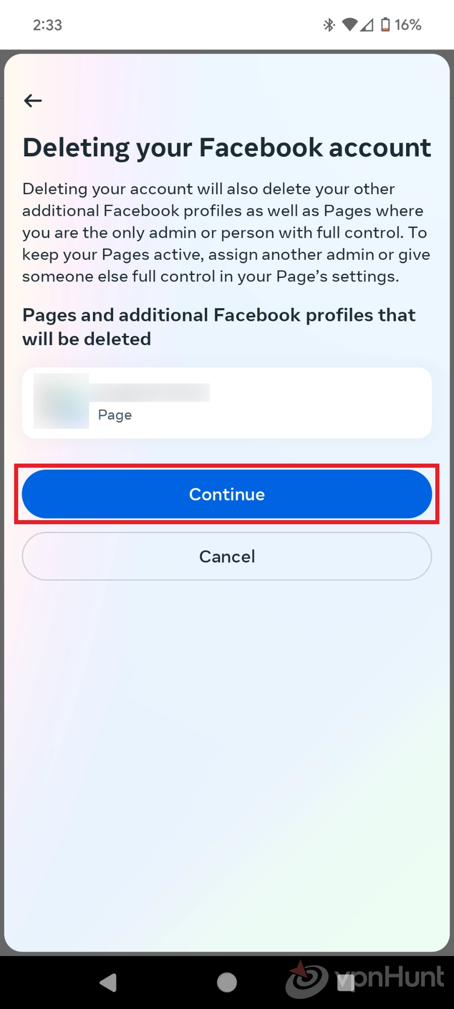 how to delete facebook account on phone