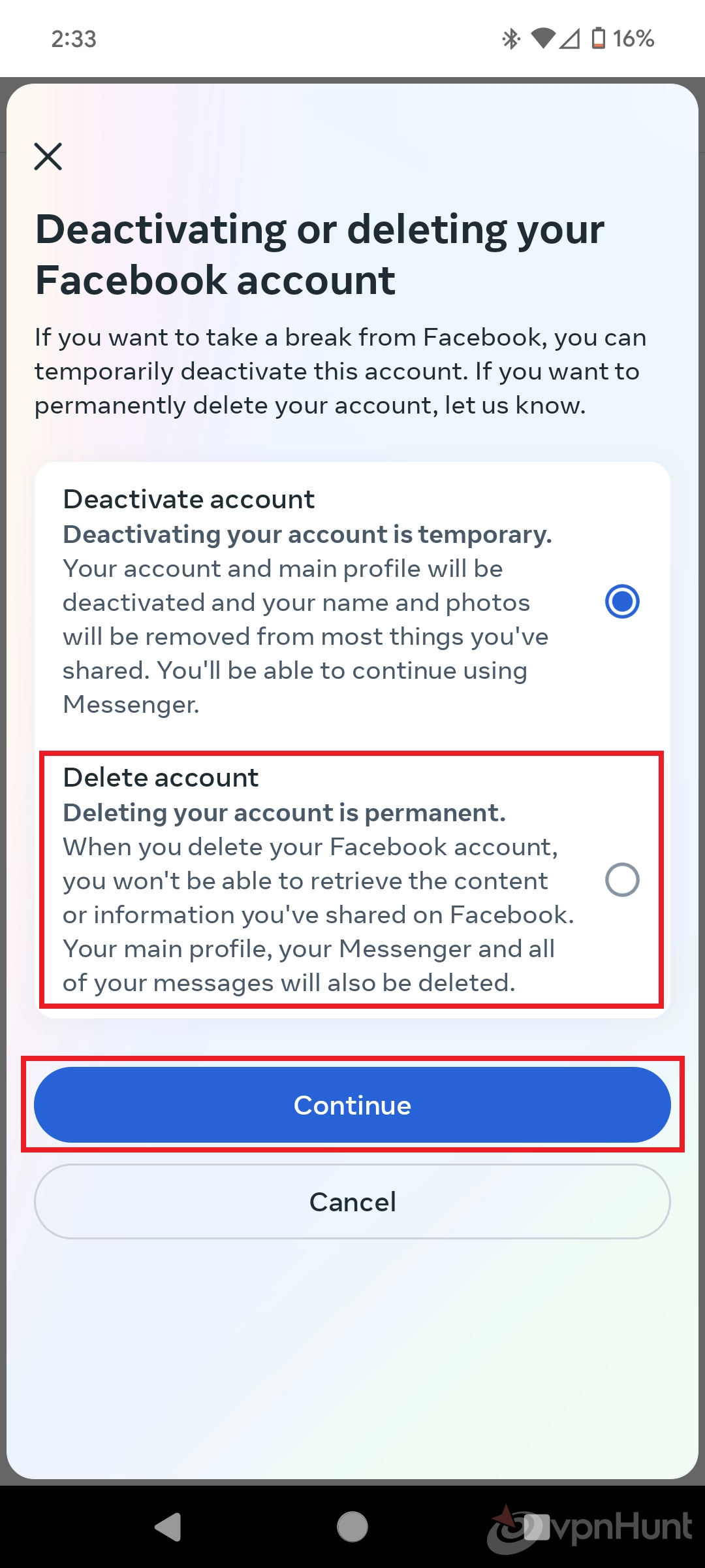 how do you delete a facebook account
