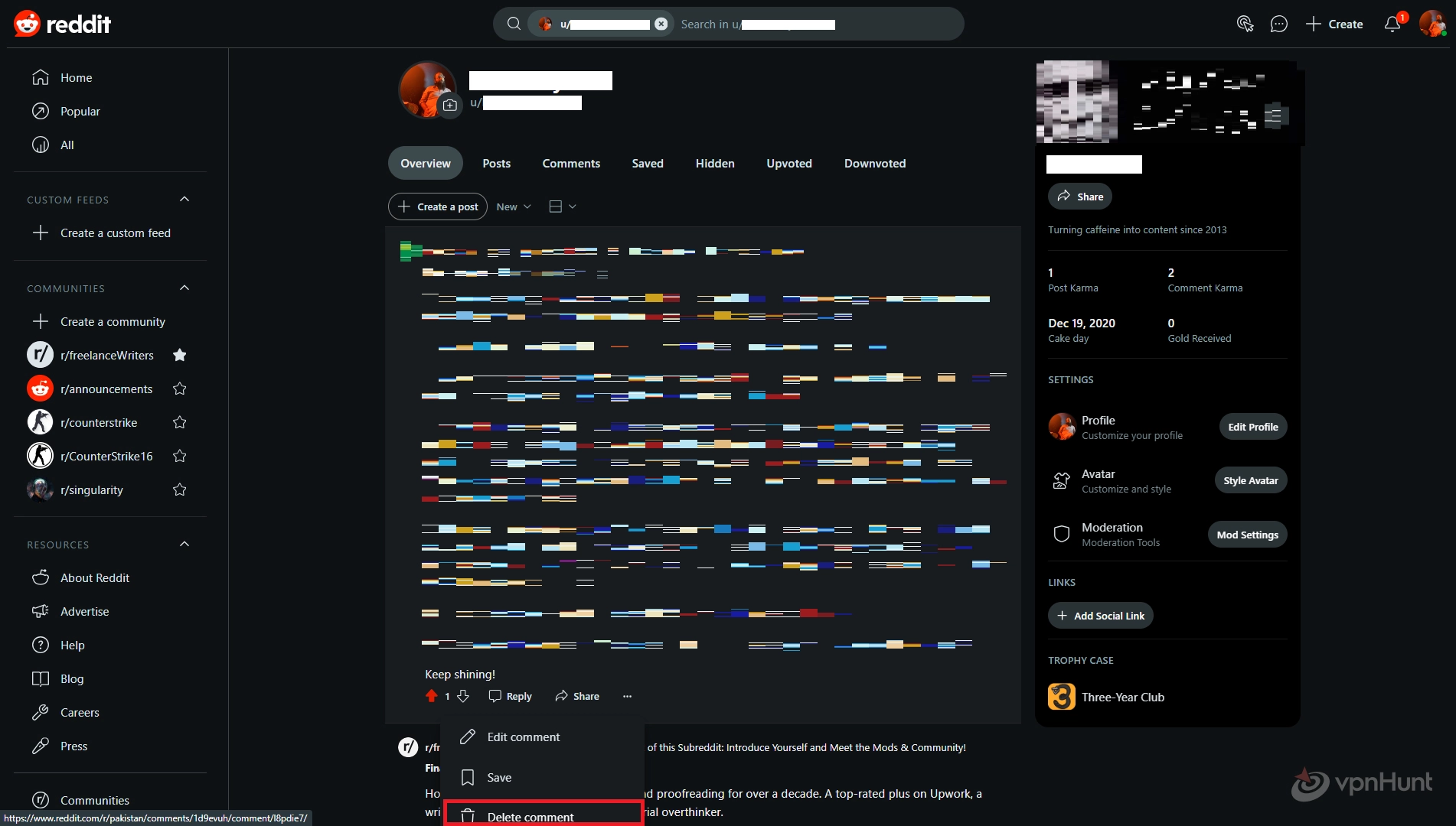 how to delete reddit post