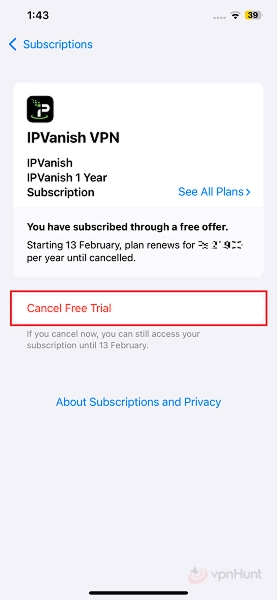 Tap on Cancel Subscription