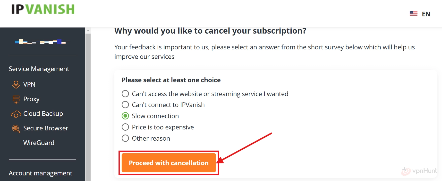 select Proceed with cancellation