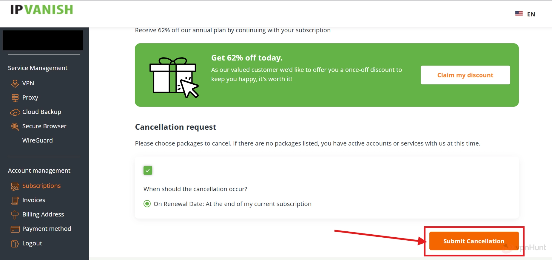 select Submit Cancellation